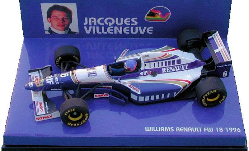 380 960096 Minichamps 1/8 Jacques Villeneuve 1996 Williams Bell F1 casque utilisé 